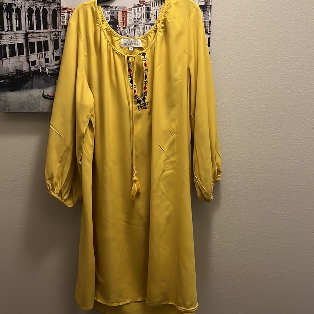 #170Margaux Riviera Dress/ embroidery Tunic,yellow-mustard,size 3X